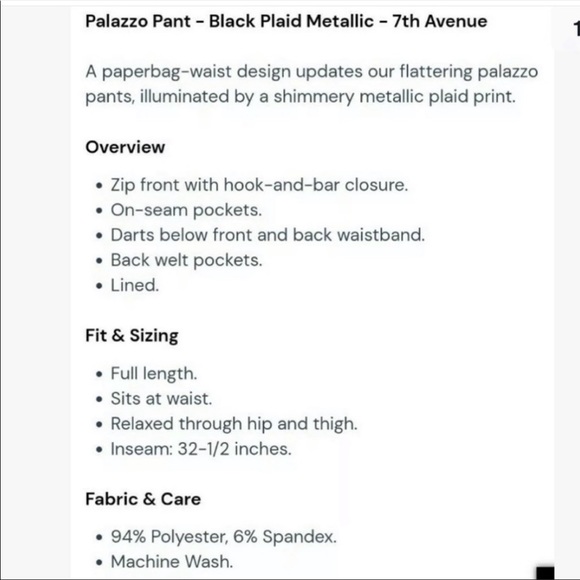 NWT Black and Silver Plaid Pallazo Pants - Picture 2 of 4